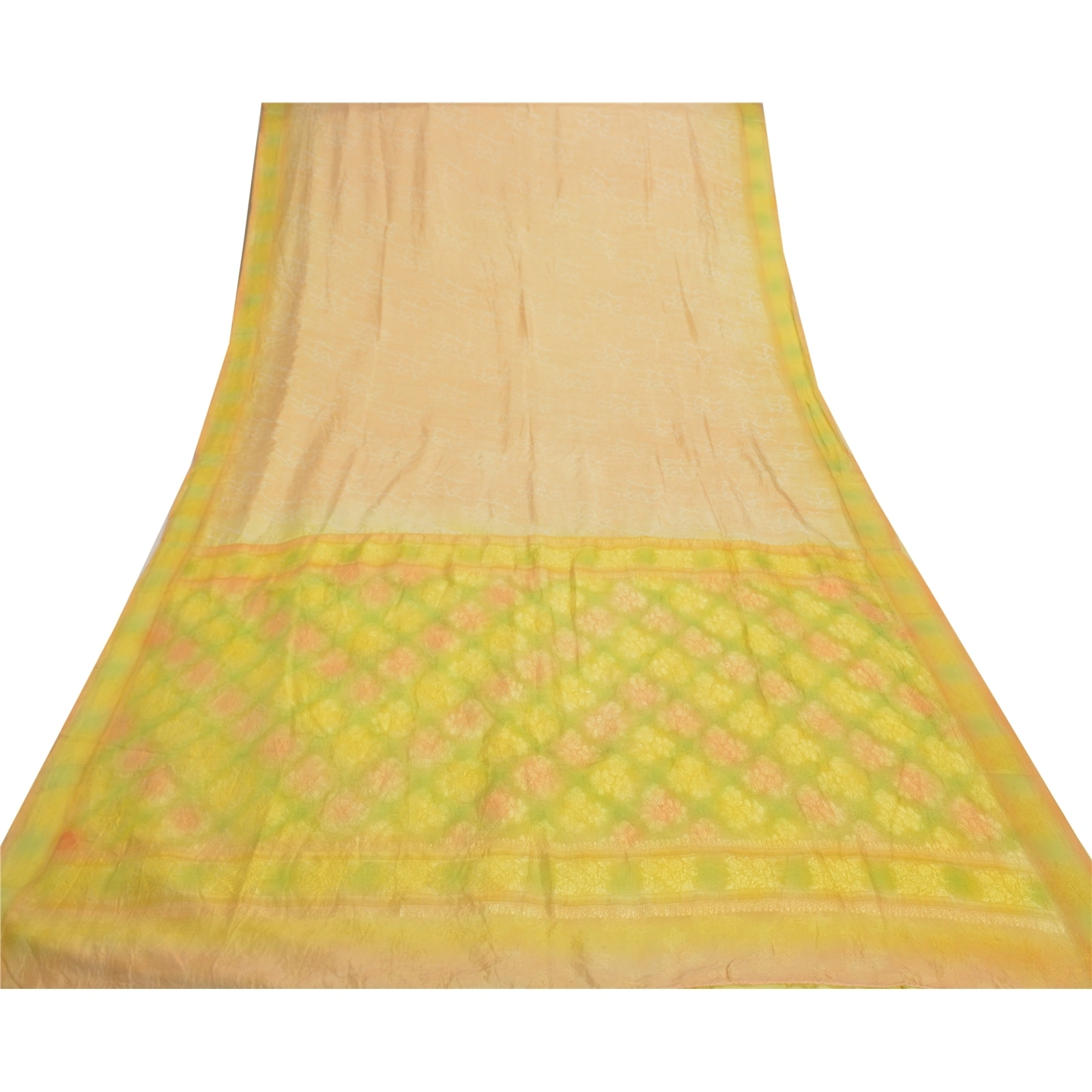 Sanskriti Vintage Peach Indian Sarees Pure Silk Woven Sari 5 Yard Craft Fabric, PS-56780-Shade Of Peach &amp; Green-Woven Work-100% Pure Silk-8