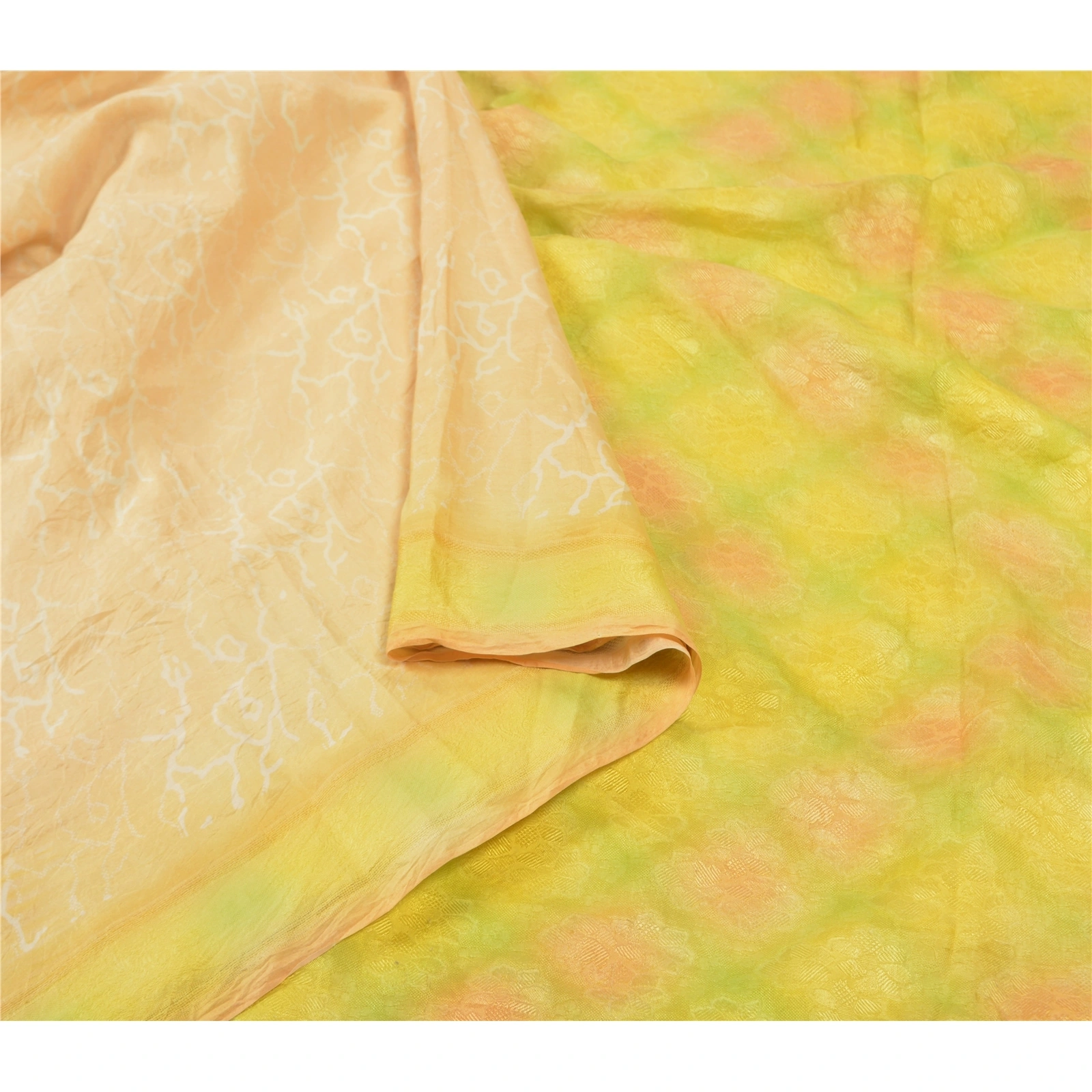 Sanskriti Vintage Peach Indian Sarees Pure Silk Woven Sari 5 Yard Craft Fabric, PS-56780-Shade Of Peach &amp; Green-Woven Work-100% Pure Silk-9