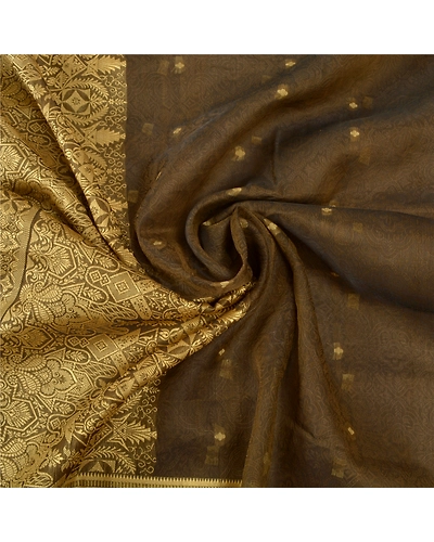 Sanskriti Vintage Heena- Green Sarees Blend Silk Hand-Woven Sari Premium Fabric, PS-56784-Heena Green-Hand- Woven Work-Blend Silk-6