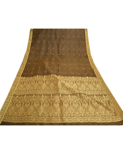 Sanskriti Vintage Heena- Green Sarees Blend Silk Hand-Woven Sari Premium Fabric, PS-56784-Heena Green-Hand- Woven Work-Blend Silk-8