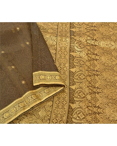 Sanskriti Vintage Heena- Green Sarees Blend Silk Hand-Woven Sari Premium Fabric, PS-56784-Heena Green-Hand- Woven Work-Blend Silk-9