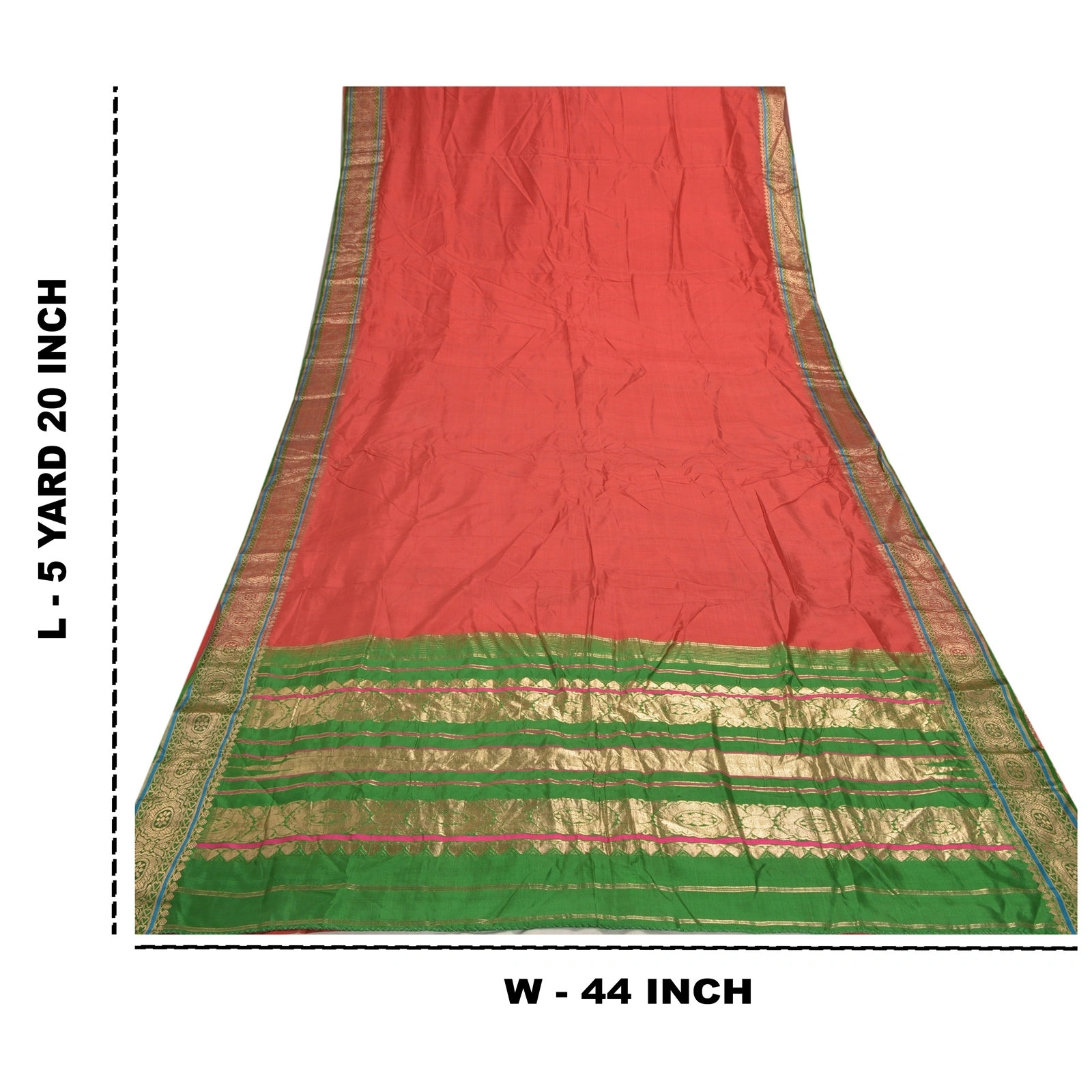 Sanskriti Vintage Red Sarees 100% Pure Silk Woven Brocade Sari Premium Fabric, PS-56803-Red &amp; Green-Hand- Woven Work-100% Pure Silk-1