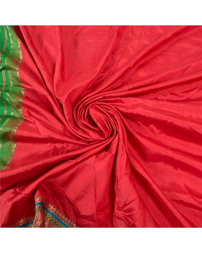 Sanskriti Vintage Red Sarees 100% Pure Silk Woven Brocade Sari Premium Fabric, PS-56803-Red &amp; Green-Hand- Woven Work-100% Pure Silk-6
