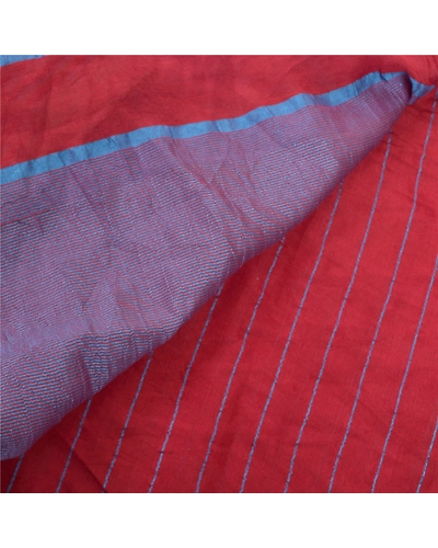 Sanskriti Vintage Sarees Cotton Hand-Woven Chettinad/Kandangi Sari 5 Yard Fabric, PS-56836-Dark Red-Woven Work-Cotton-2