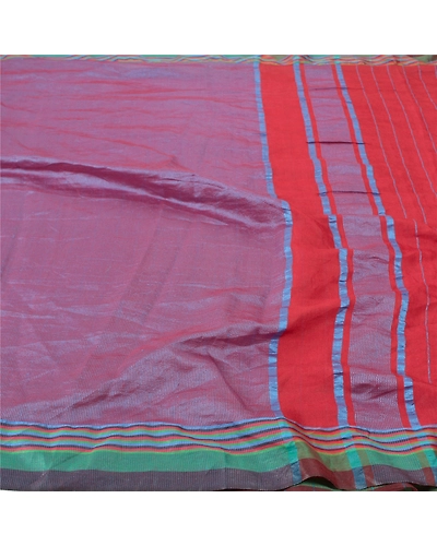 Sanskriti Vintage Sarees Cotton Hand-Woven Chettinad/Kandangi Sari 5 Yard Fabric, PS-56836-Dark Red-Woven Work-Cotton-3