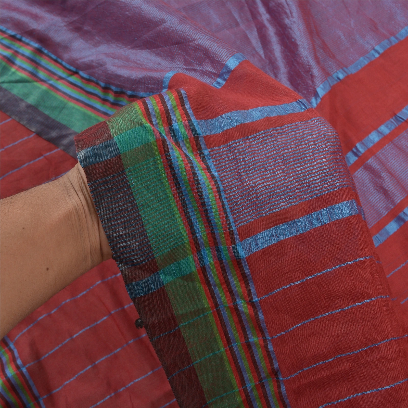 Sanskriti Vintage Sarees Cotton Hand-Woven Chettinad/Kandangi Sari 5 Yard Fabric, PS-56836-Dark Red-Woven Work-Cotton-4