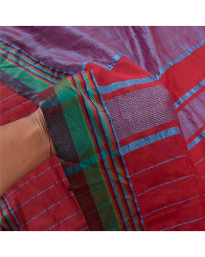 Sanskriti Vintage Sarees Cotton Hand-Woven Chettinad/Kandangi Sari 5 Yard Fabric, PS-56836-Dark Red-Woven Work-Cotton-4
