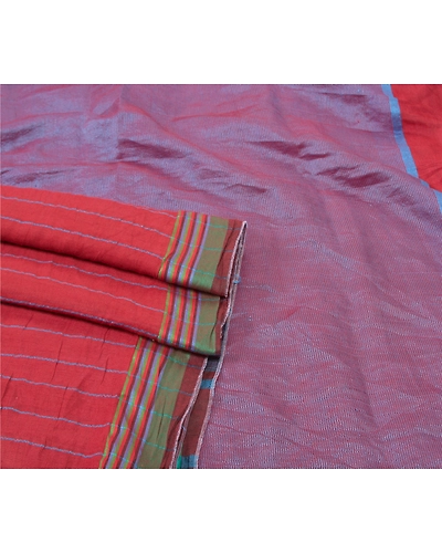 Sanskriti Vintage Sarees Cotton Hand-Woven Chettinad/Kandangi Sari 5 Yard Fabric, PS-56836-Dark Red-Woven Work-Cotton-7