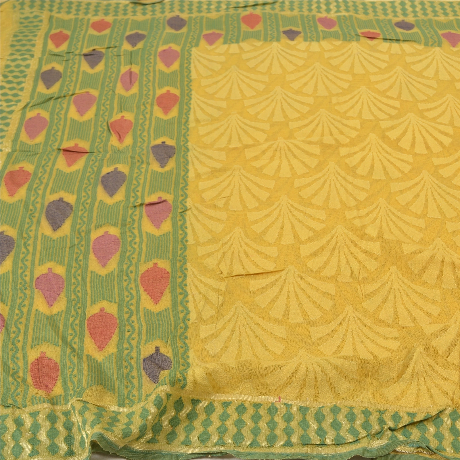 Sanskriti Vintage Yellow Sarees 100% Pure Silk Hand-Woven Fabric Premium Sari, PS-56863-Yellow-Hand-Woven Work-100% Pure Silk-3