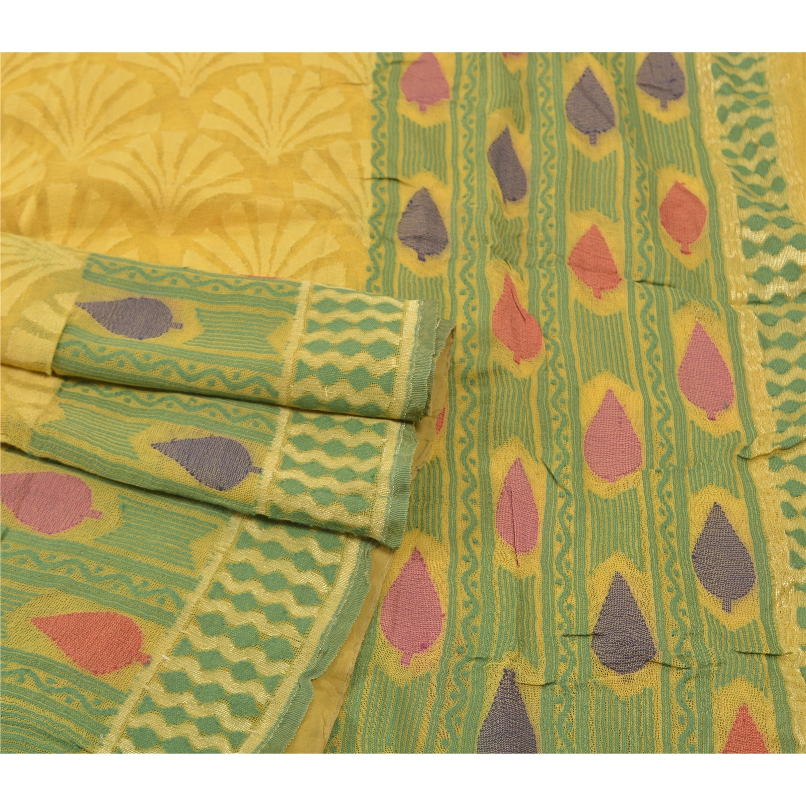 Sanskriti Vintage Yellow Sarees 100% Pure Silk Hand-Woven Fabric Premium Sari, PS-56863-Yellow-Hand-Woven Work-100% Pure Silk-7