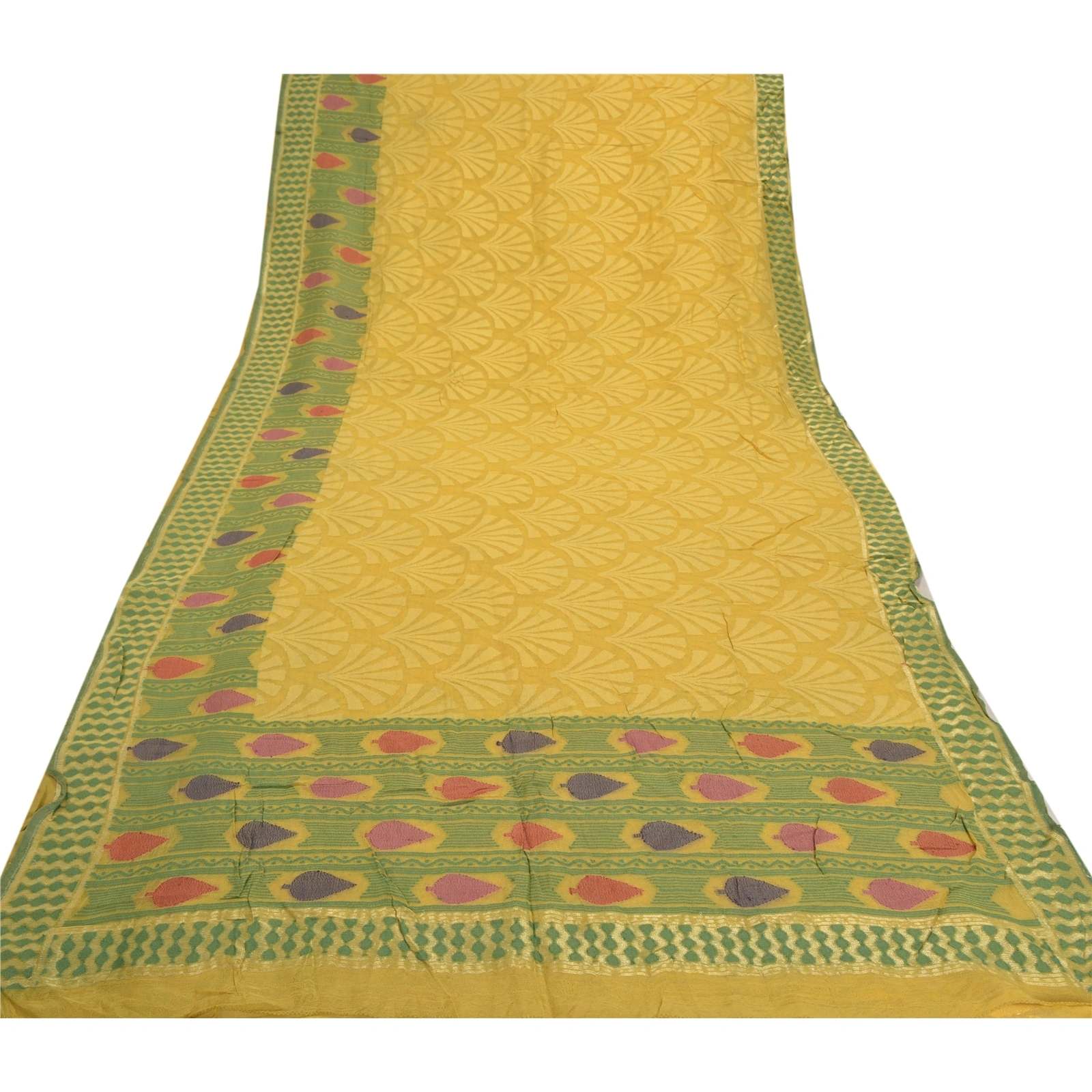 Sanskriti Vintage Yellow Sarees 100% Pure Silk Hand-Woven Fabric Premium Sari, PS-56863-Yellow-Hand-Woven Work-100% Pure Silk-8