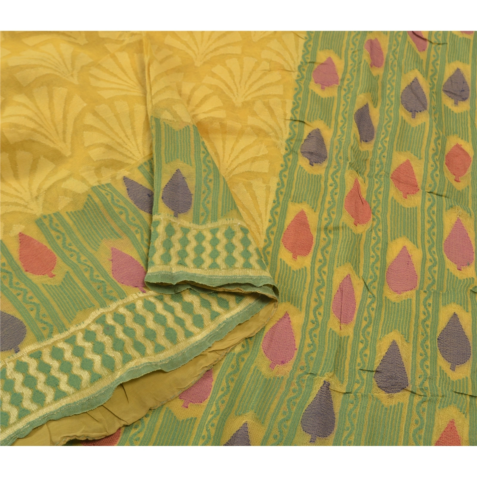 Sanskriti Vintage Yellow Sarees 100% Pure Silk Hand-Woven Fabric Premium Sari, PS-56863-Yellow-Hand-Woven Work-100% Pure Silk-9