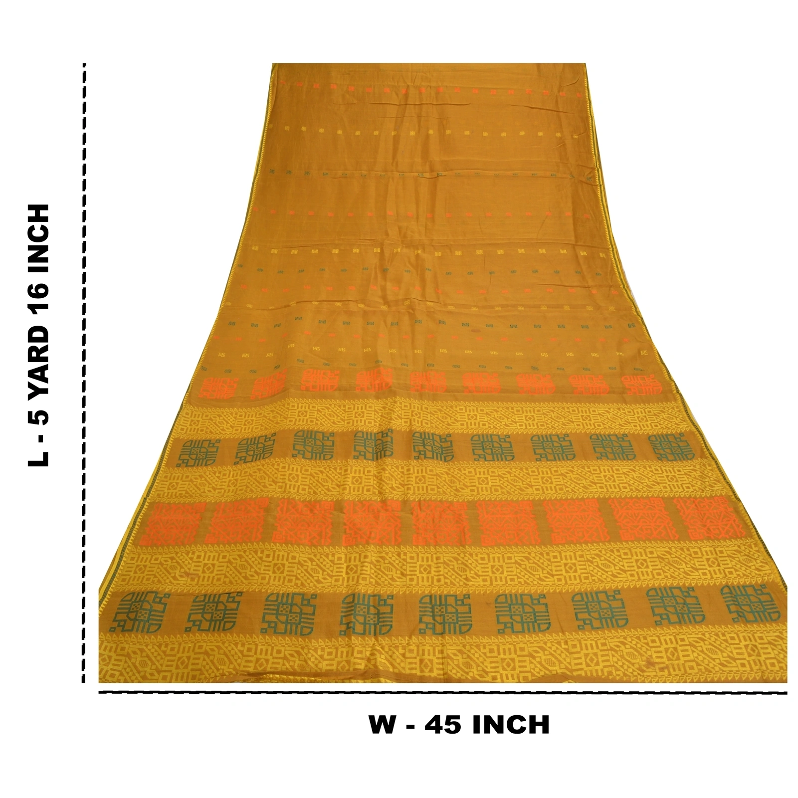 Sanskriti Vintage Mustard Sarees Pure Silk Printed Sari 5 Yd Craft Fabric, PS-56916-Mustard-Woven Work-100% Pure Silk-1