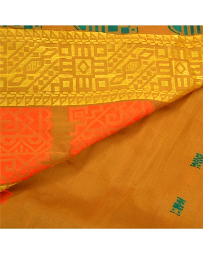 Sanskriti Vintage Mustard Sarees Pure Silk Printed Sari 5 Yd Craft Fabric, PS-56916-Mustard-Woven Work-100% Pure Silk-2