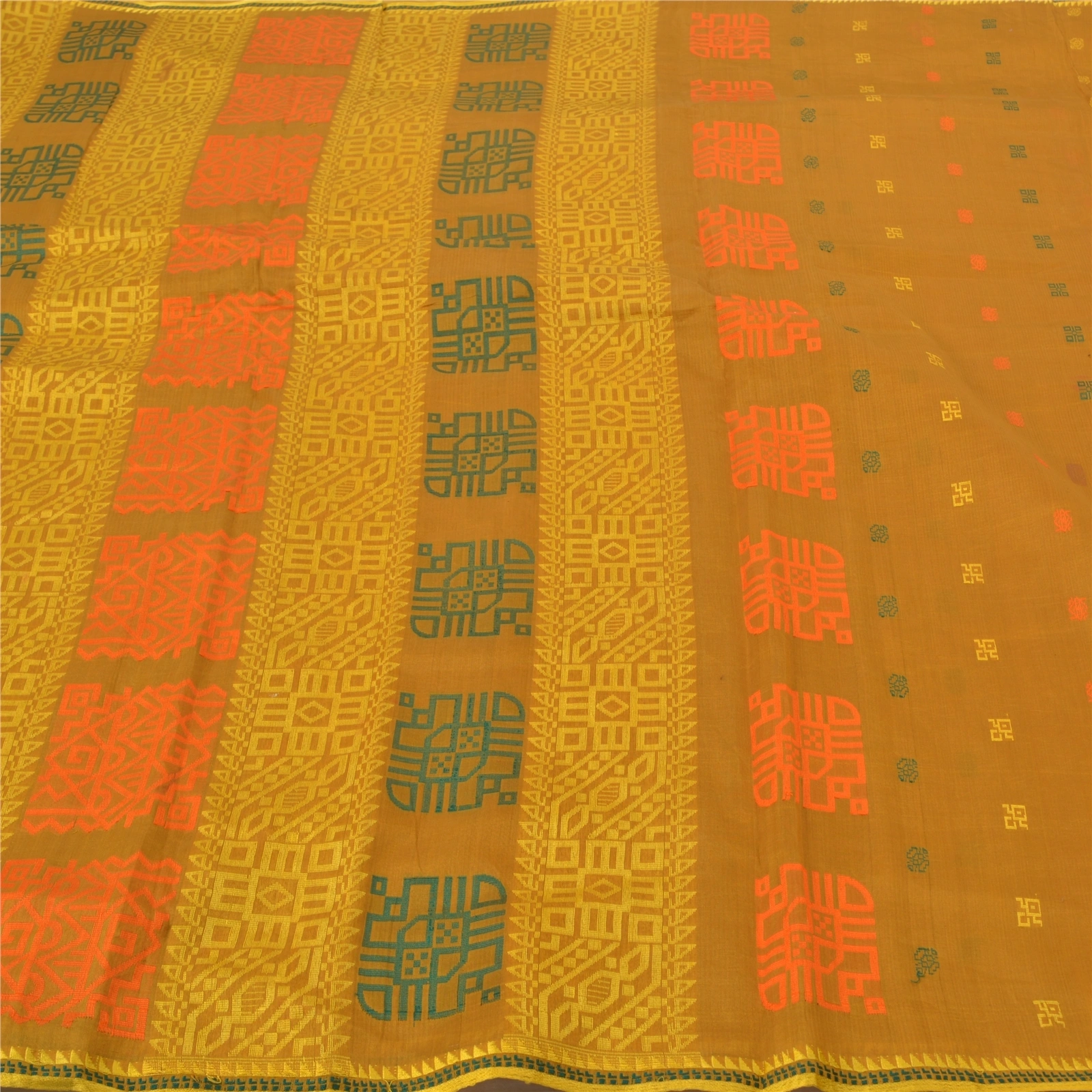 Sanskriti Vintage Mustard Sarees Pure Silk Printed Sari 5 Yd Craft Fabric, PS-56916-Mustard-Woven Work-100% Pure Silk-3