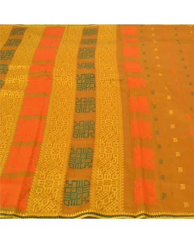 Sanskriti Vintage Mustard Sarees Pure Silk Printed Sari 5 Yd Craft Fabric, PS-56916-Mustard-Woven Work-100% Pure Silk-3