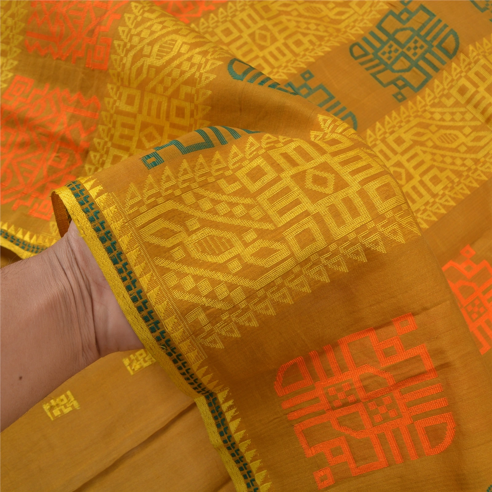 Sanskriti Vintage Mustard Sarees Pure Silk Printed Sari 5 Yd Craft Fabric, PS-56916-Mustard-Woven Work-100% Pure Silk-4