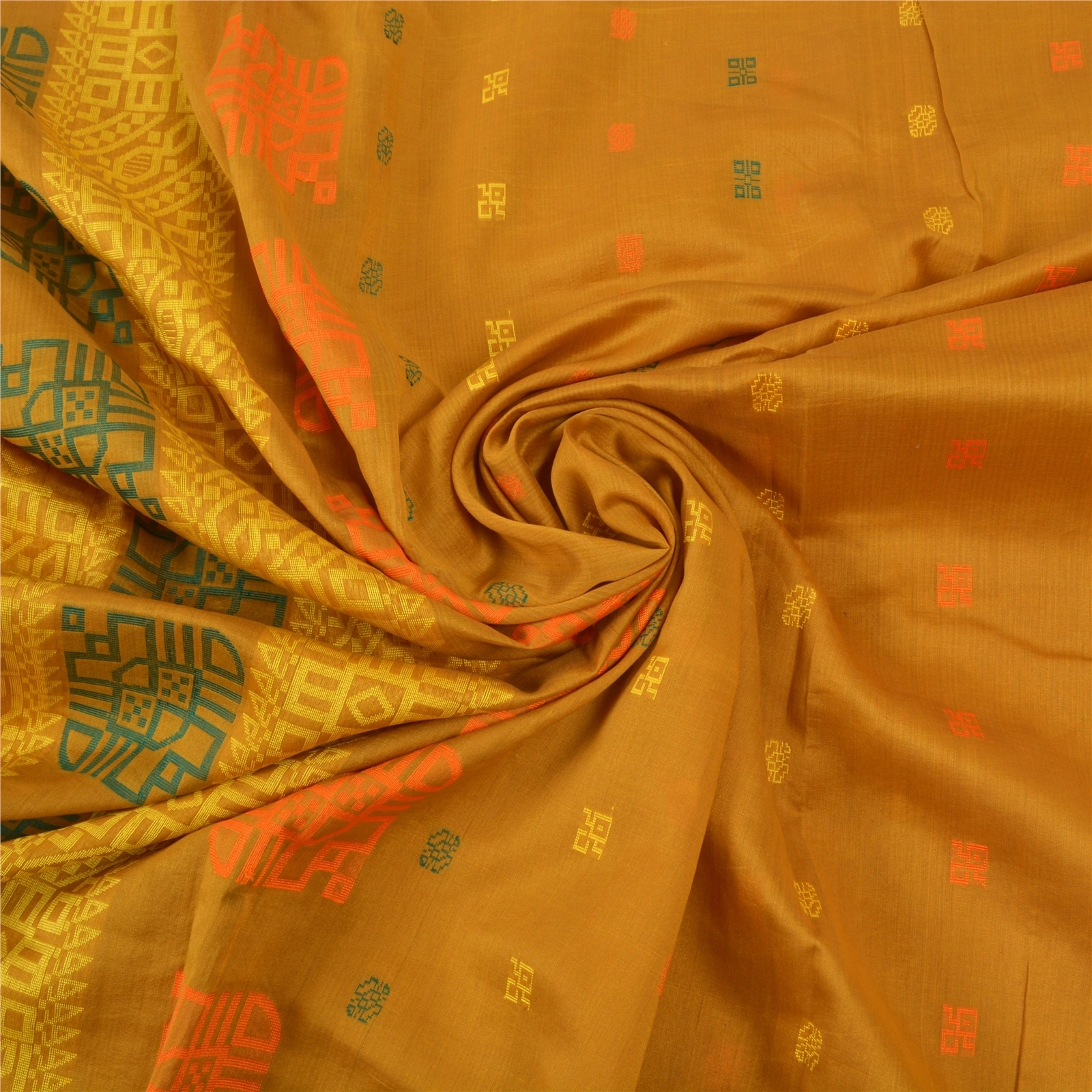 Sanskriti Vintage Mustard Sarees Pure Silk Printed Sari 5 Yd Craft Fabric, PS-56916-Mustard-Woven Work-100% Pure Silk-6