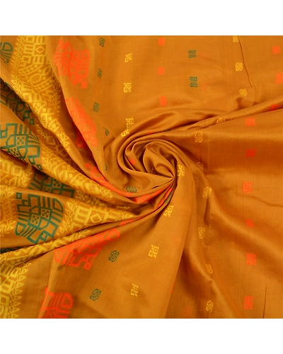 Sanskriti Vintage Mustard Sarees Pure Silk Printed Sari 5 Yd Craft Fabric, PS-56916-Mustard-Woven Work-100% Pure Silk-6
