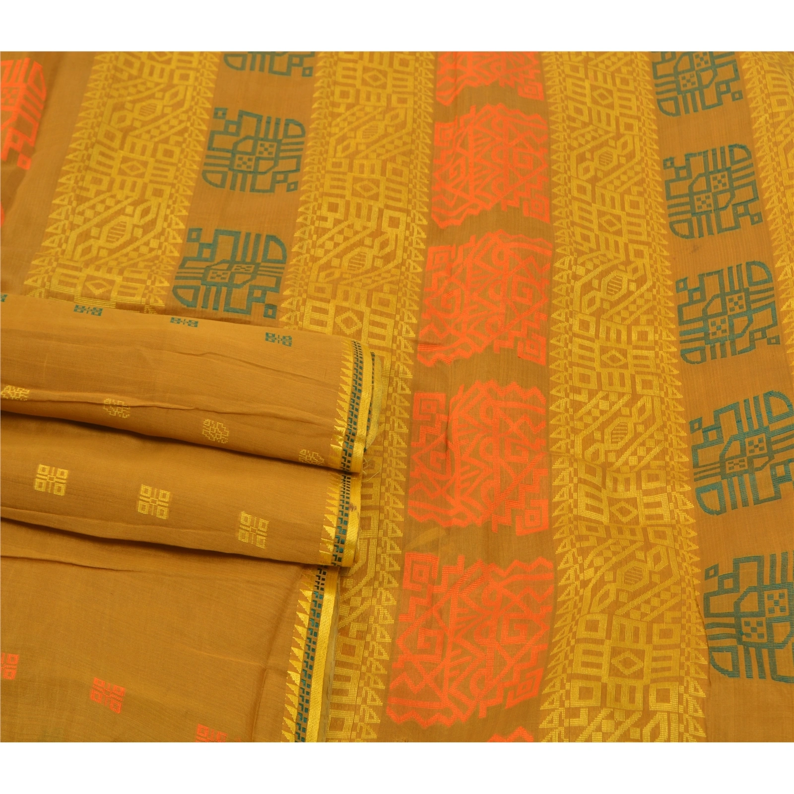 Sanskriti Vintage Mustard Sarees Pure Silk Printed Sari 5 Yd Craft Fabric, PS-56916-Mustard-Woven Work-100% Pure Silk-7