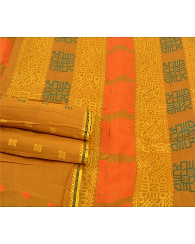 Sanskriti Vintage Mustard Sarees Pure Silk Printed Sari 5 Yd Craft Fabric, PS-56916-Mustard-Woven Work-100% Pure Silk-7