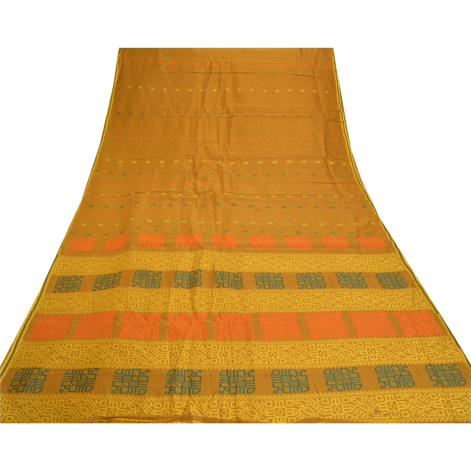 Sanskriti Vintage Mustard Sarees Pure Silk Printed Sari 5 Yd Craft Fabric, PS-56916-Mustard-Woven Work-100% Pure Silk-8