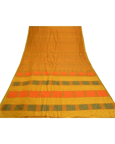 Sanskriti Vintage Mustard Sarees Pure Silk Printed Sari 5 Yd Craft Fabric, PS-56916-Mustard-Woven Work-100% Pure Silk-8
