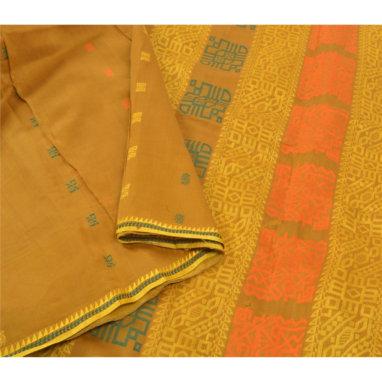 Sanskriti Vintage Mustard Sarees Pure Silk Printed Sari 5 Yd Craft Fabric, PS-56916-Mustard-Woven Work-100% Pure Silk-9