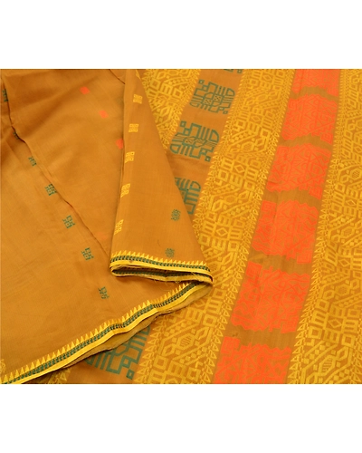 Sanskriti Vintage Mustard Sarees Pure Silk Printed Sari 5 Yd Craft Fabric, PS-56916-Mustard-Woven Work-100% Pure Silk-9