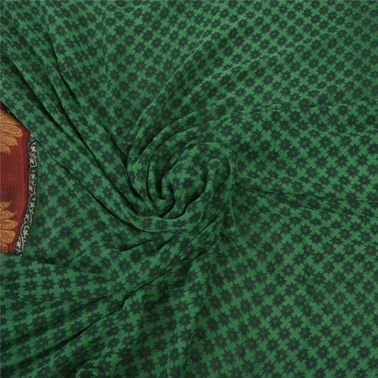 Sanskriti Vintage Bollywood Sarees Pure Georgette Silk Embroidered Sari Fabric, PS-56938-Green-Patch Work-100% Pure Georgette Silk-6