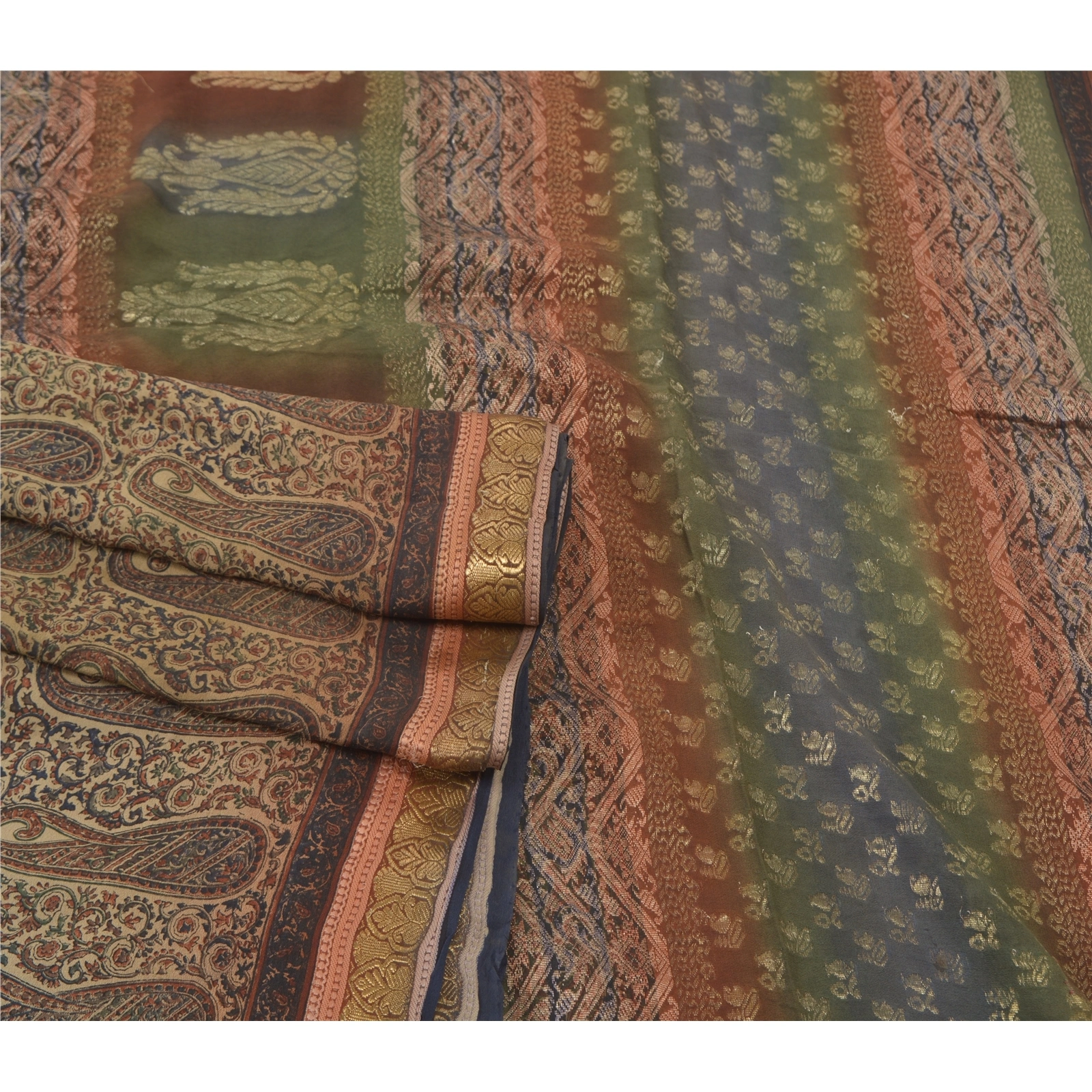 Sanskriti Vintage Indian Sarees 100% Pure Silk Woven Sari Premium Fabric, PS-56953-Multi Color-Woven Work-100% Pure Silk-7