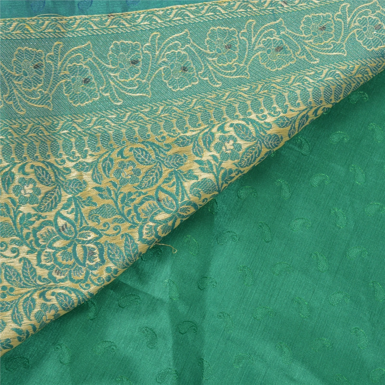 Sanskriti Vintage Green Indian Sarees Art Silk Woven Sari Premium 5 Yard Fabric, PS-56972-Green-Woven Work-Art (Artificial) Silk-2