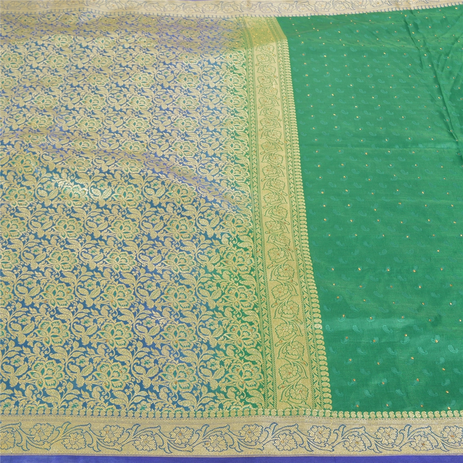 Sanskriti Vintage Green Indian Sarees Art Silk Woven Sari Premium 5 Yard Fabric, PS-56972-Green-Woven Work-Art (Artificial) Silk-3