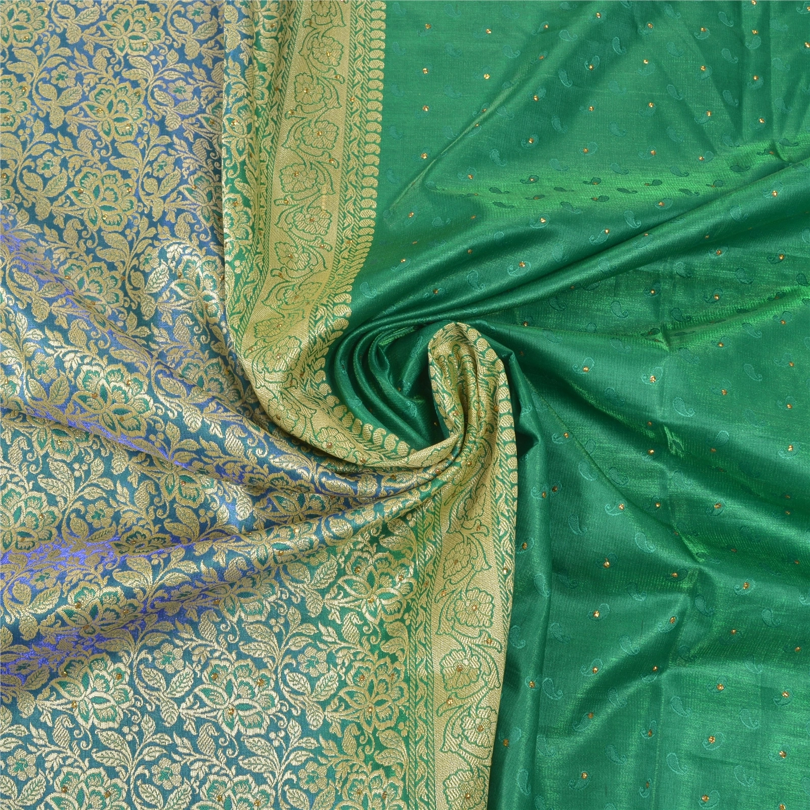 Sanskriti Vintage Green Indian Sarees Art Silk Woven Sari Premium 5 Yard Fabric, PS-56972-Green-Woven Work-Art (Artificial) Silk-6