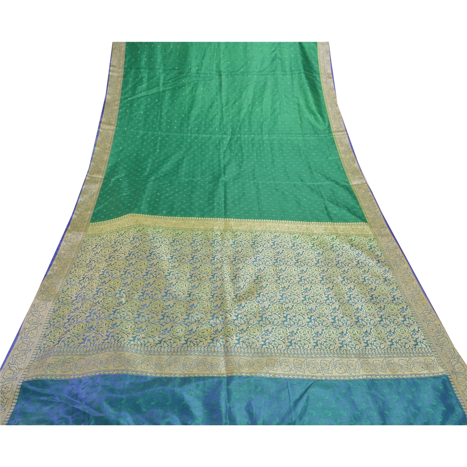 Sanskriti Vintage Green Indian Sarees Art Silk Woven Sari Premium 5 Yard Fabric, PS-56972-Green-Woven Work-Art (Artificial) Silk-8