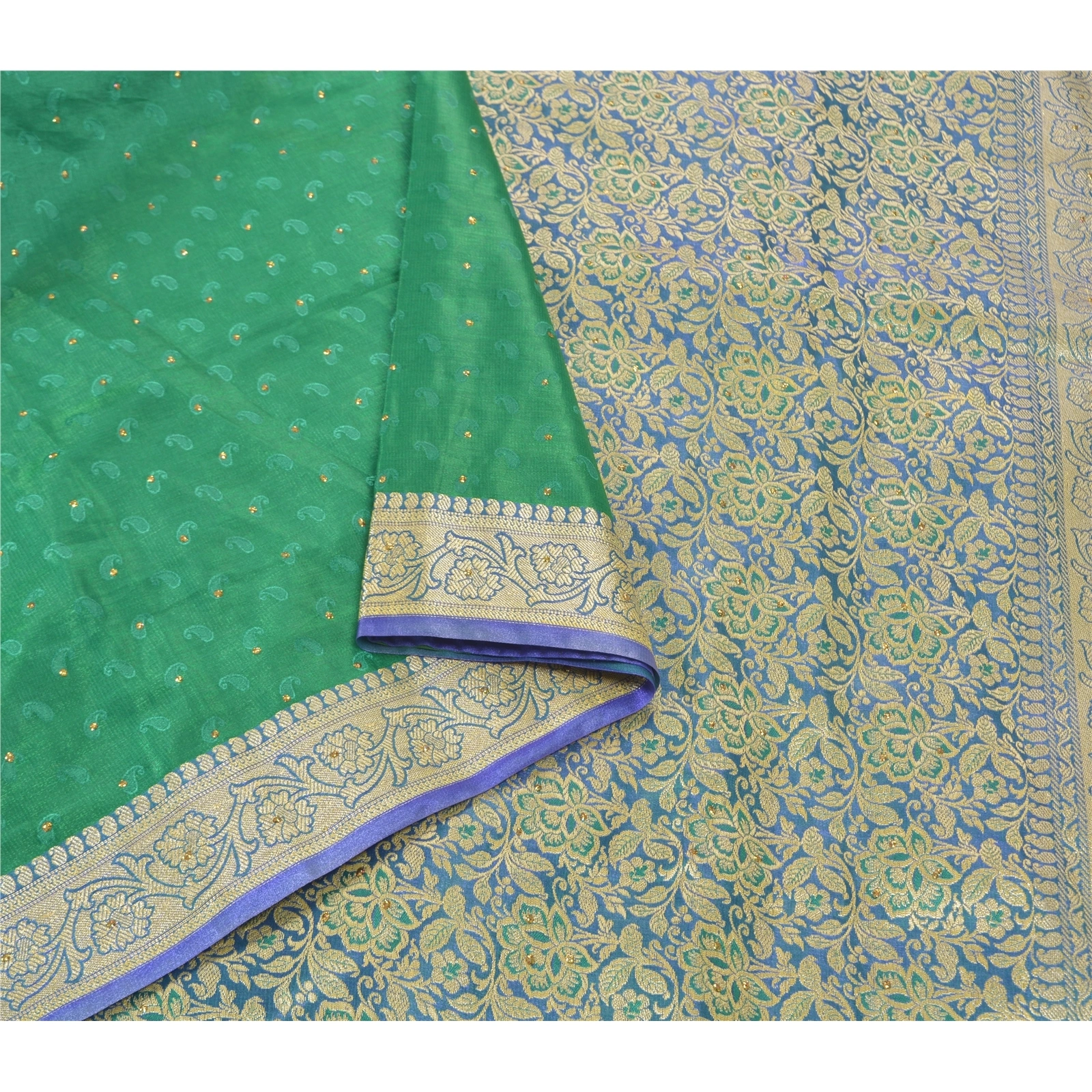 Sanskriti Vintage Green Indian Sarees Art Silk Woven Sari Premium 5 Yard Fabric, PS-56972-Green-Woven Work-Art (Artificial) Silk-9