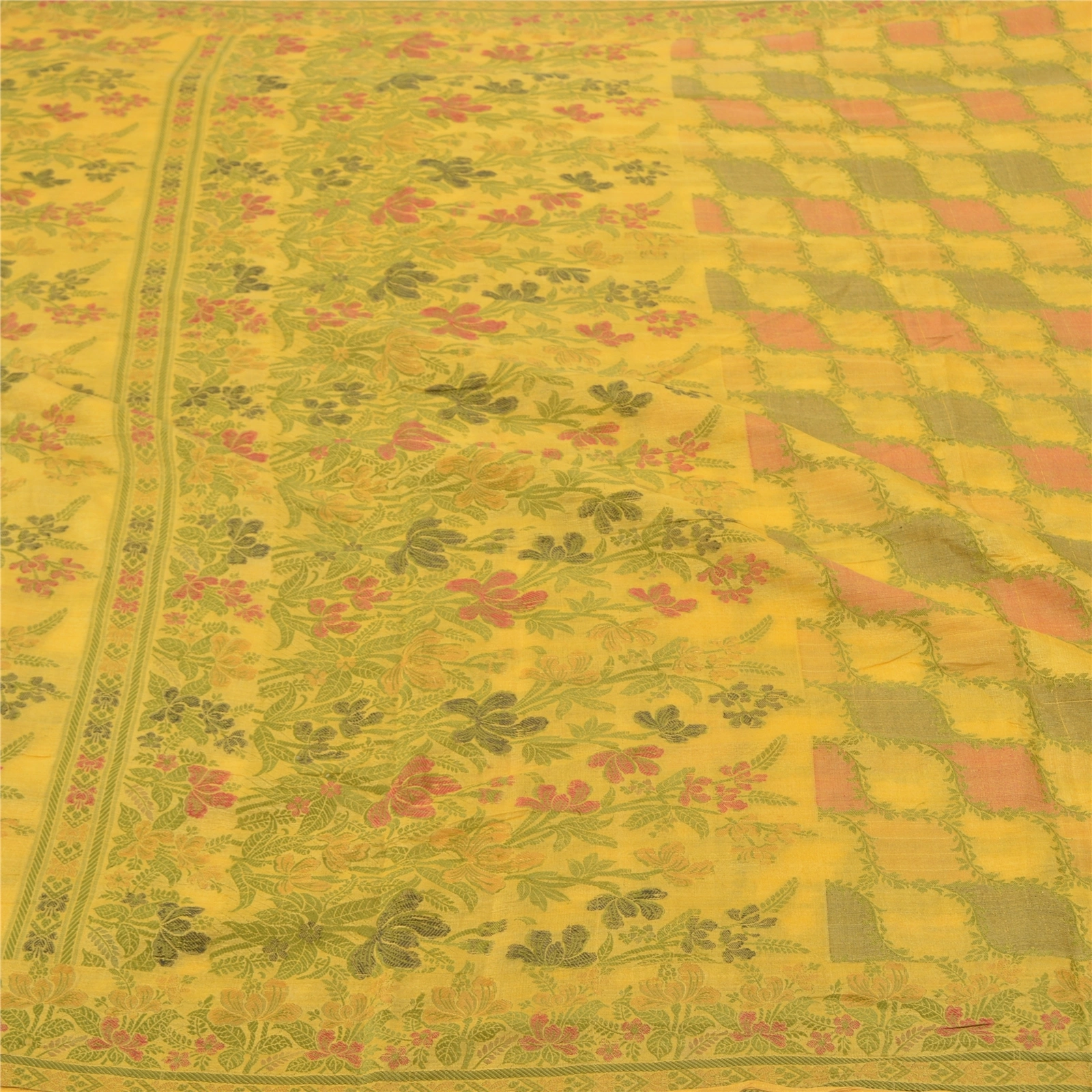 Sanskriti Vintage Lemon Sarees 100% Pure Silk Handwoven Sari Craft Fabric, PS-56987-Shade Of Lemon-Hand- Woven Work-100% Pure Silk-3