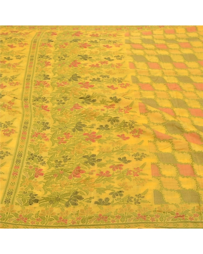 Sanskriti Vintage Lemon Sarees 100% Pure Silk Handwoven Sari Craft Fabric, PS-56987-Shade Of Lemon-Hand- Woven Work-100% Pure Silk-3