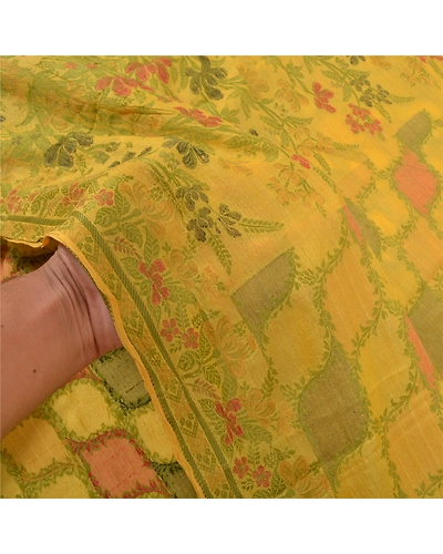 Sanskriti Vintage Lemon Sarees 100% Pure Silk Handwoven Sari Craft Fabric, PS-56987-Shade Of Lemon-Hand- Woven Work-100% Pure Silk-4