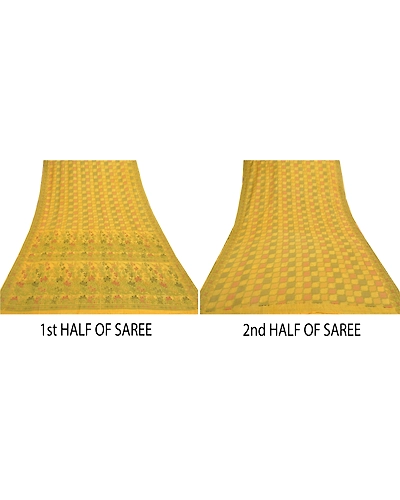 Sanskriti Vintage Lemon Sarees 100% Pure Silk Handwoven Sari Craft Fabric, PS-56987-Shade Of Lemon-Hand- Woven Work-100% Pure Silk-5