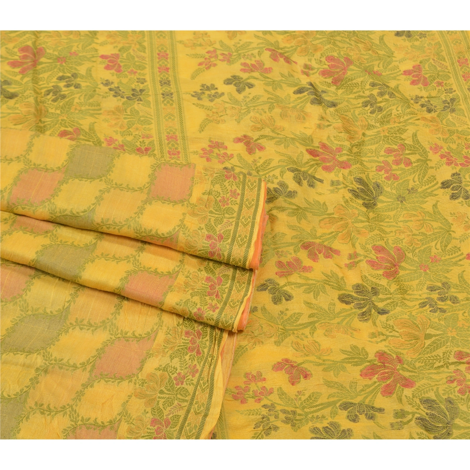 Sanskriti Vintage Lemon Sarees 100% Pure Silk Handwoven Sari Craft Fabric, PS-56987-Shade Of Lemon-Hand- Woven Work-100% Pure Silk-7