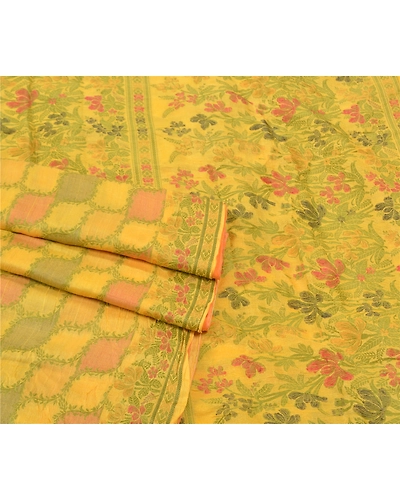 Sanskriti Vintage Lemon Sarees 100% Pure Silk Handwoven Sari Craft Fabric, PS-56987-Shade Of Lemon-Hand- Woven Work-100% Pure Silk-7