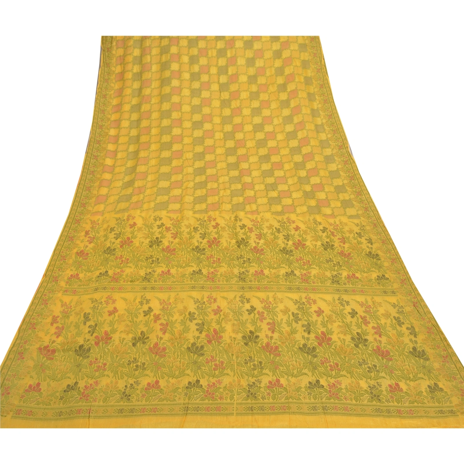 Sanskriti Vintage Lemon Sarees 100% Pure Silk Handwoven Sari Craft Fabric, PS-56987-Shade Of Lemon-Hand- Woven Work-100% Pure Silk-8