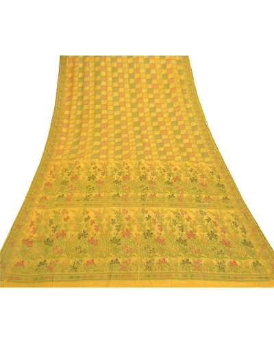 Sanskriti Vintage Lemon Sarees 100% Pure Silk Handwoven Sari Craft Fabric, PS-56987-Shade Of Lemon-Hand- Woven Work-100% Pure Silk-8