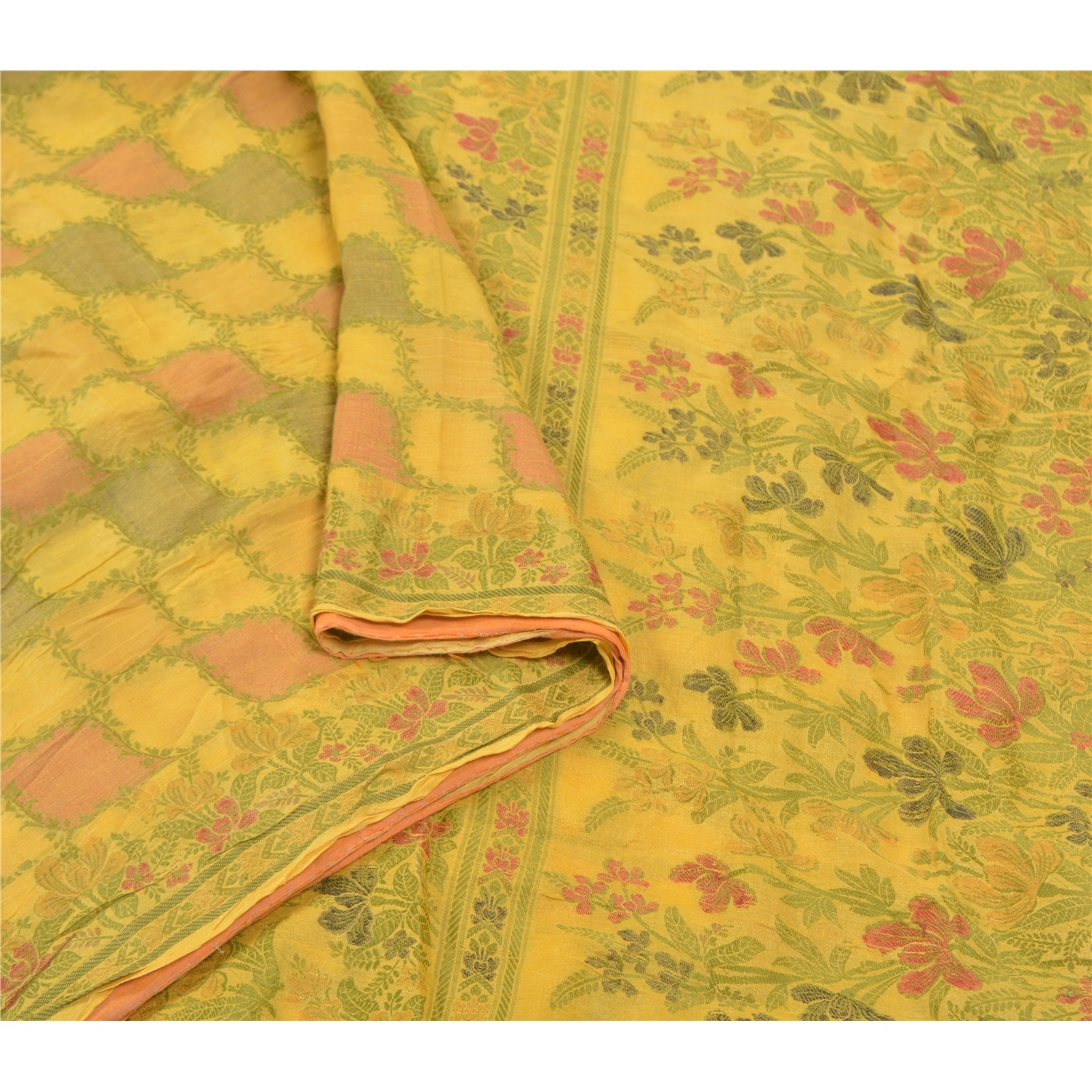 Sanskriti Vintage Lemon Sarees 100% Pure Silk Handwoven Sari Craft Fabric, PS-56987-Shade Of Lemon-Hand- Woven Work-100% Pure Silk-9