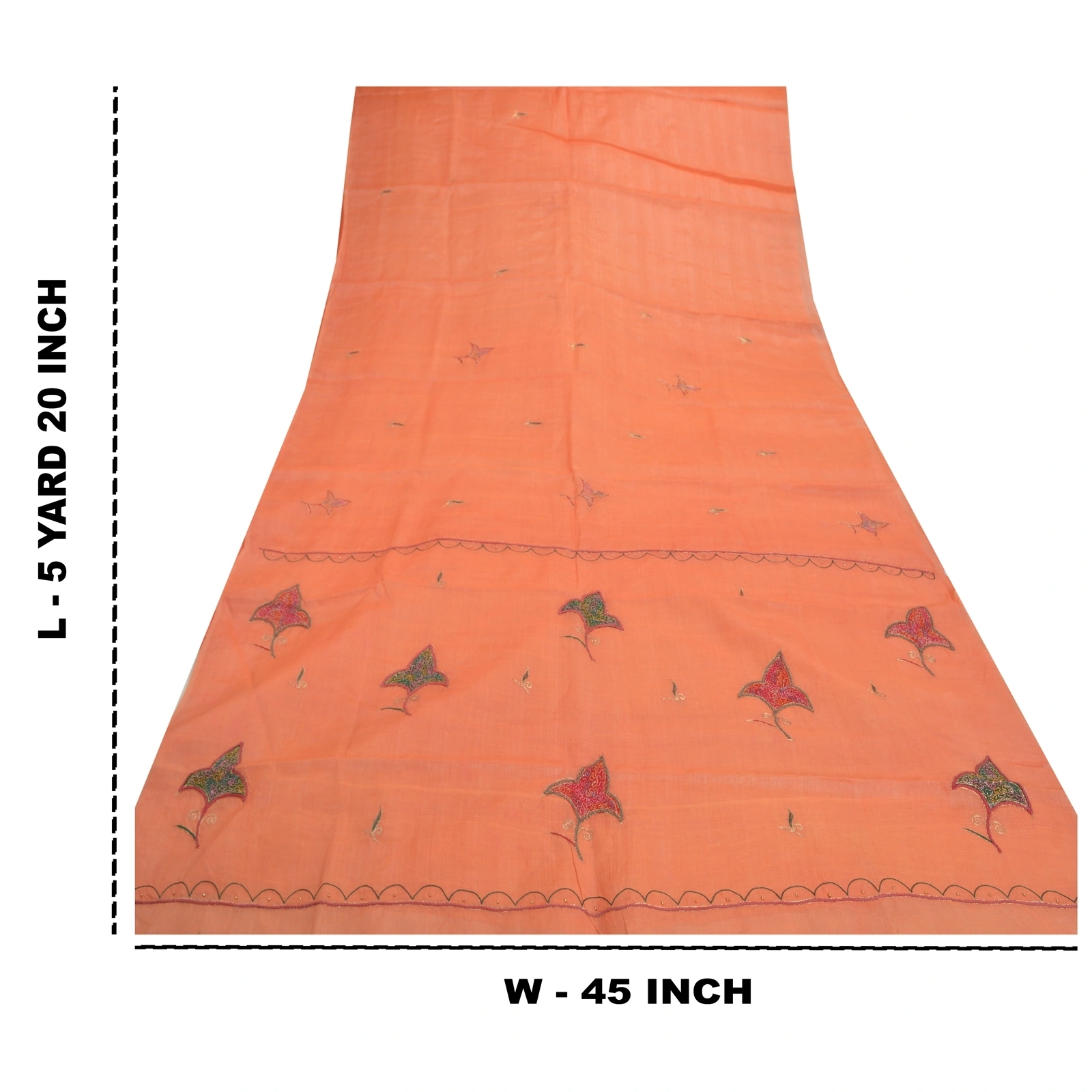 Sanskriti Vintage Peach Sarees 100% Pure Silk Hand Beaded Sari Indian Fabric, PS-56994-Shade Of Peach-Hand- Woven Work-100% Pure Silk-1