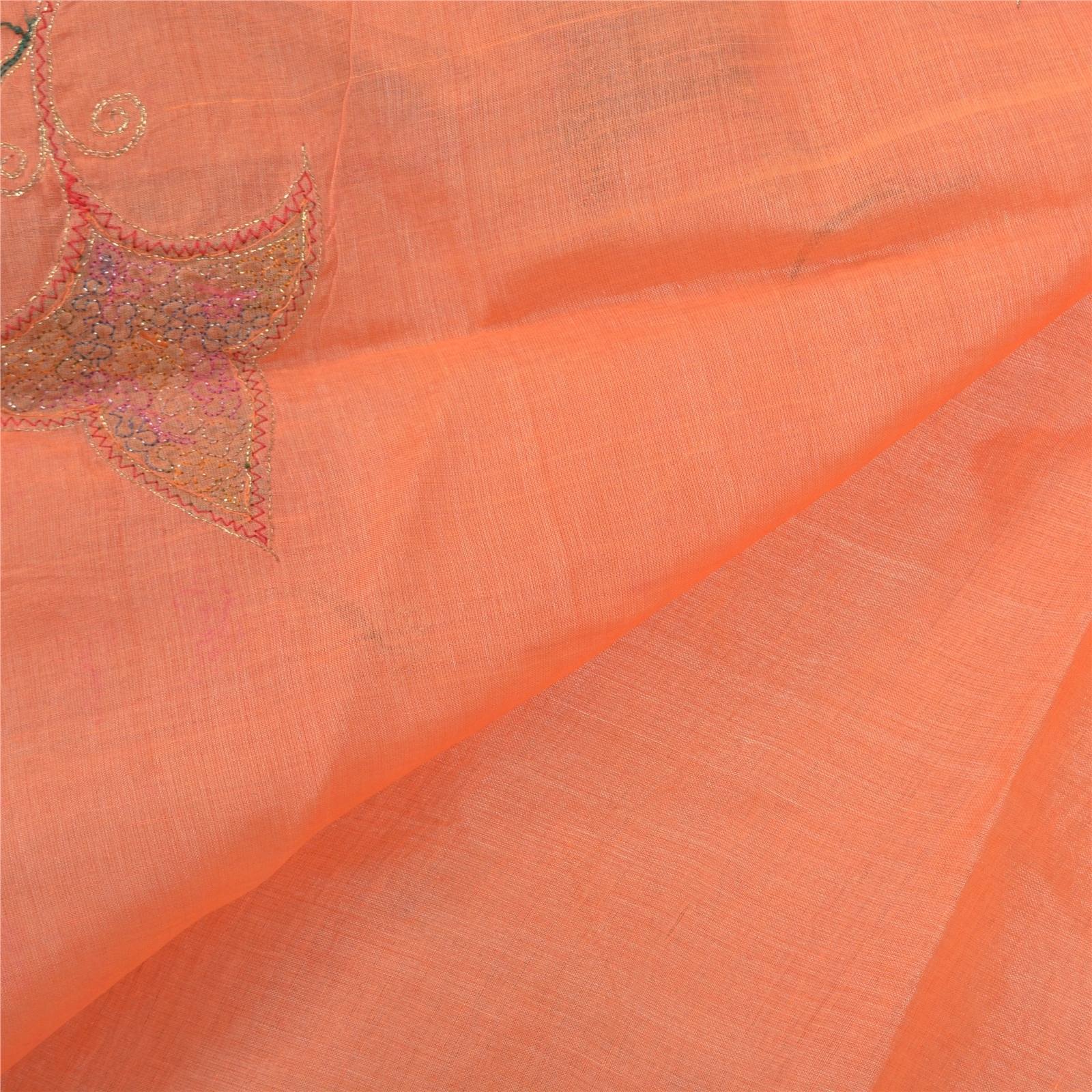 Sanskriti Vintage Peach Sarees 100% Pure Silk Hand Beaded Sari Indian Fabric, PS-56994-Shade Of Peach-Hand- Woven Work-100% Pure Silk-2