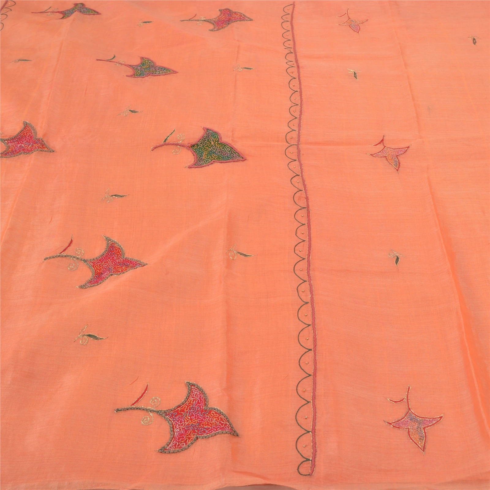 Sanskriti Vintage Peach Sarees 100% Pure Silk Hand Beaded Sari Indian Fabric, PS-56994-Shade Of Peach-Hand- Woven Work-100% Pure Silk-3