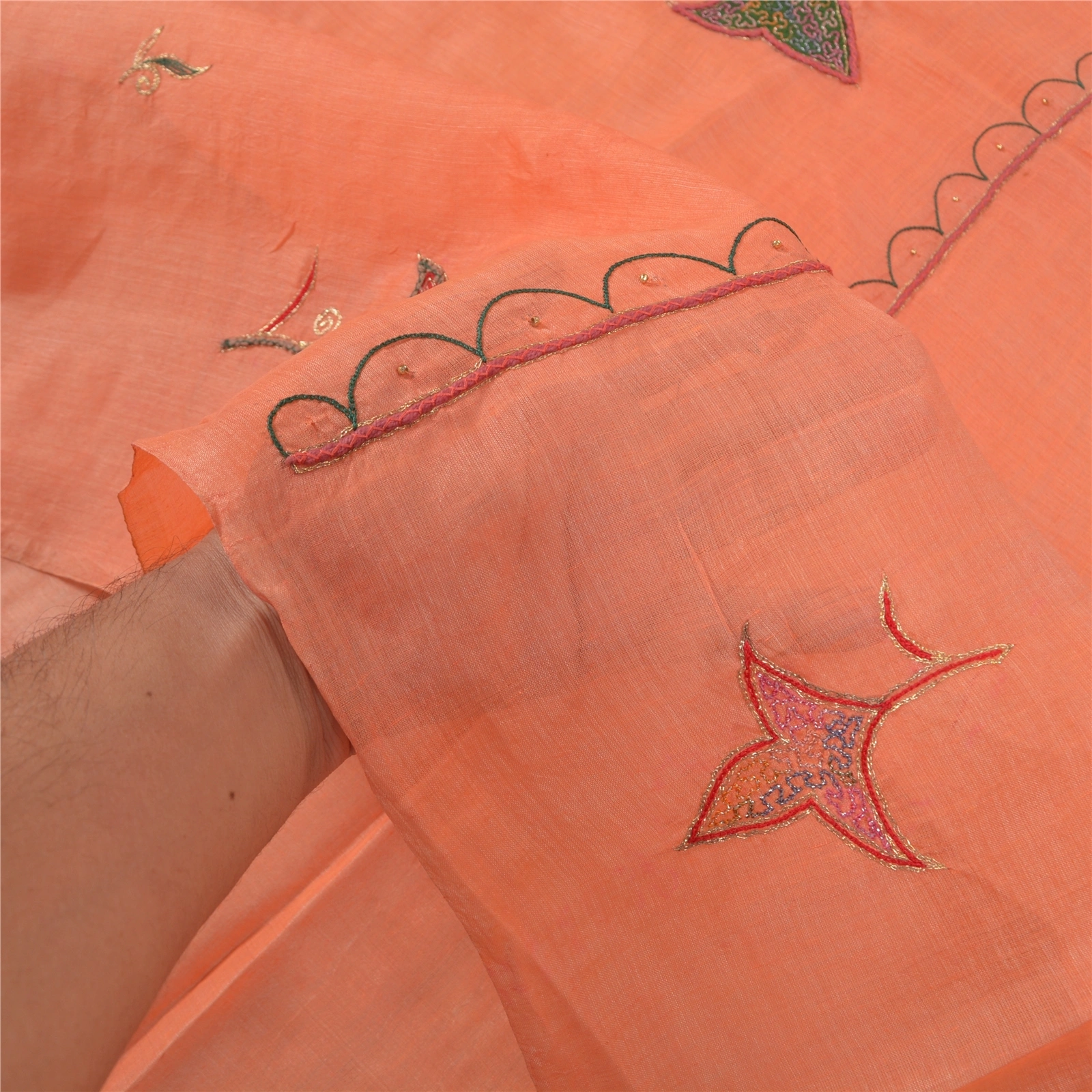 Sanskriti Vintage Peach Sarees 100% Pure Silk Hand Beaded Sari Indian Fabric, PS-56994-Shade Of Peach-Hand- Woven Work-100% Pure Silk-4