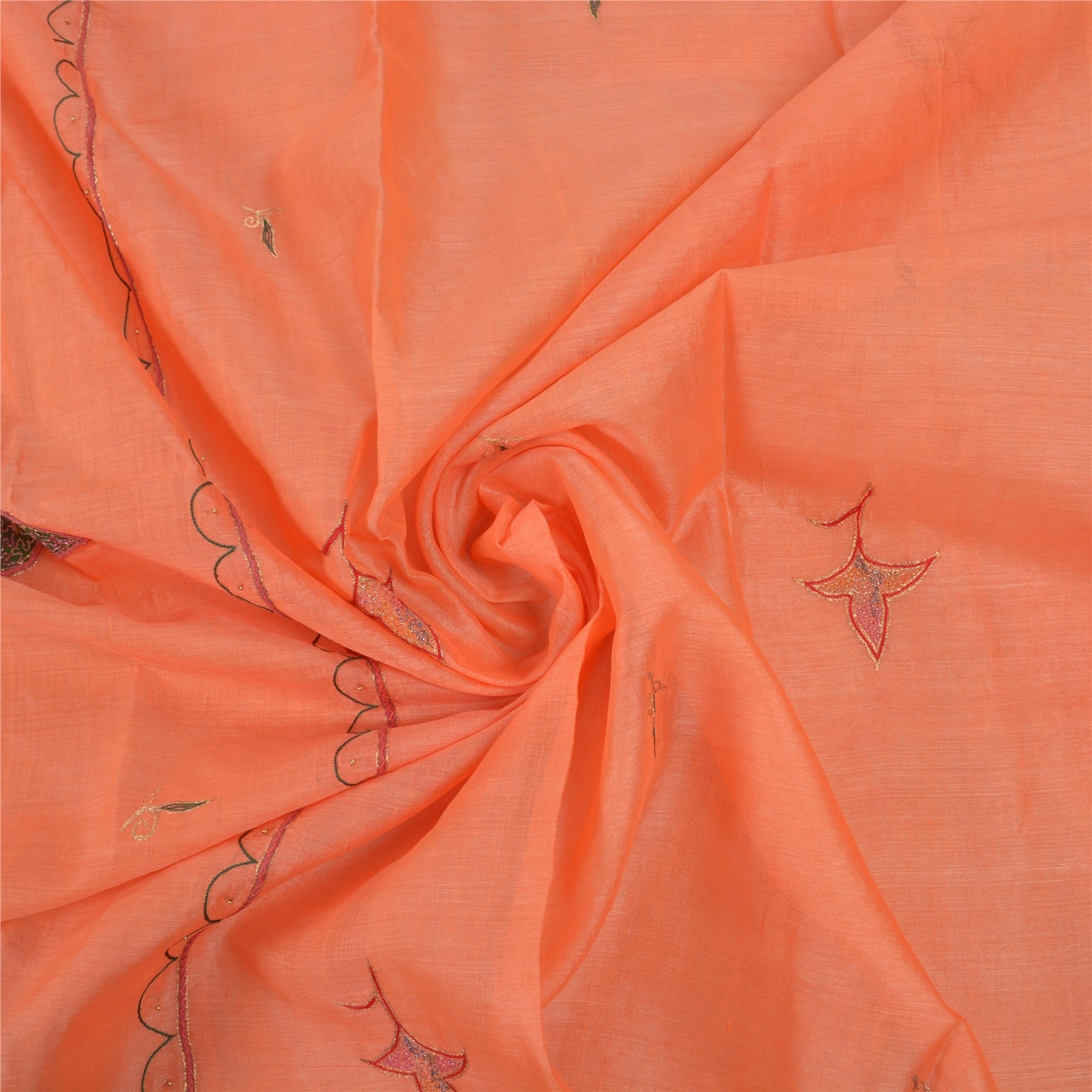 Sanskriti Vintage Peach Sarees 100% Pure Silk Hand Beaded Sari Indian Fabric, PS-56994-Shade Of Peach-Hand- Woven Work-100% Pure Silk-6